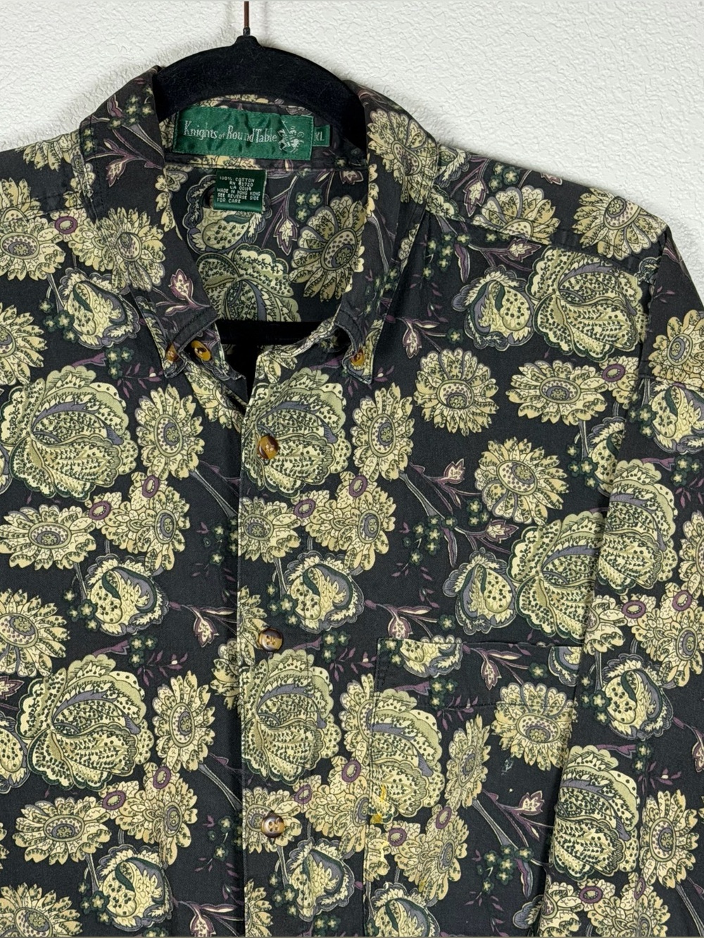 Vintage 90s Men’s XL Vibrant Floral All Over Print Long Sleeve Button Down Retro